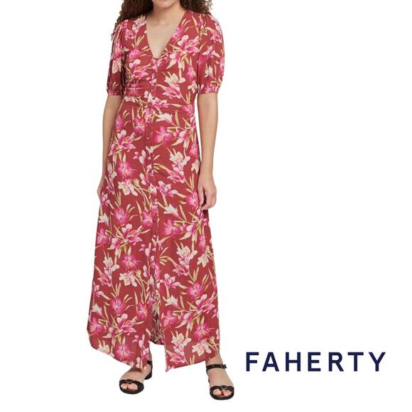 NWT Faherty Floral Red Floral Maxi Dress - Picture 1 of 7
